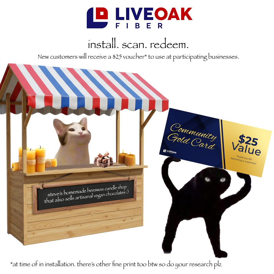 LiveOak Fiber creative: Community Gold Card voucher