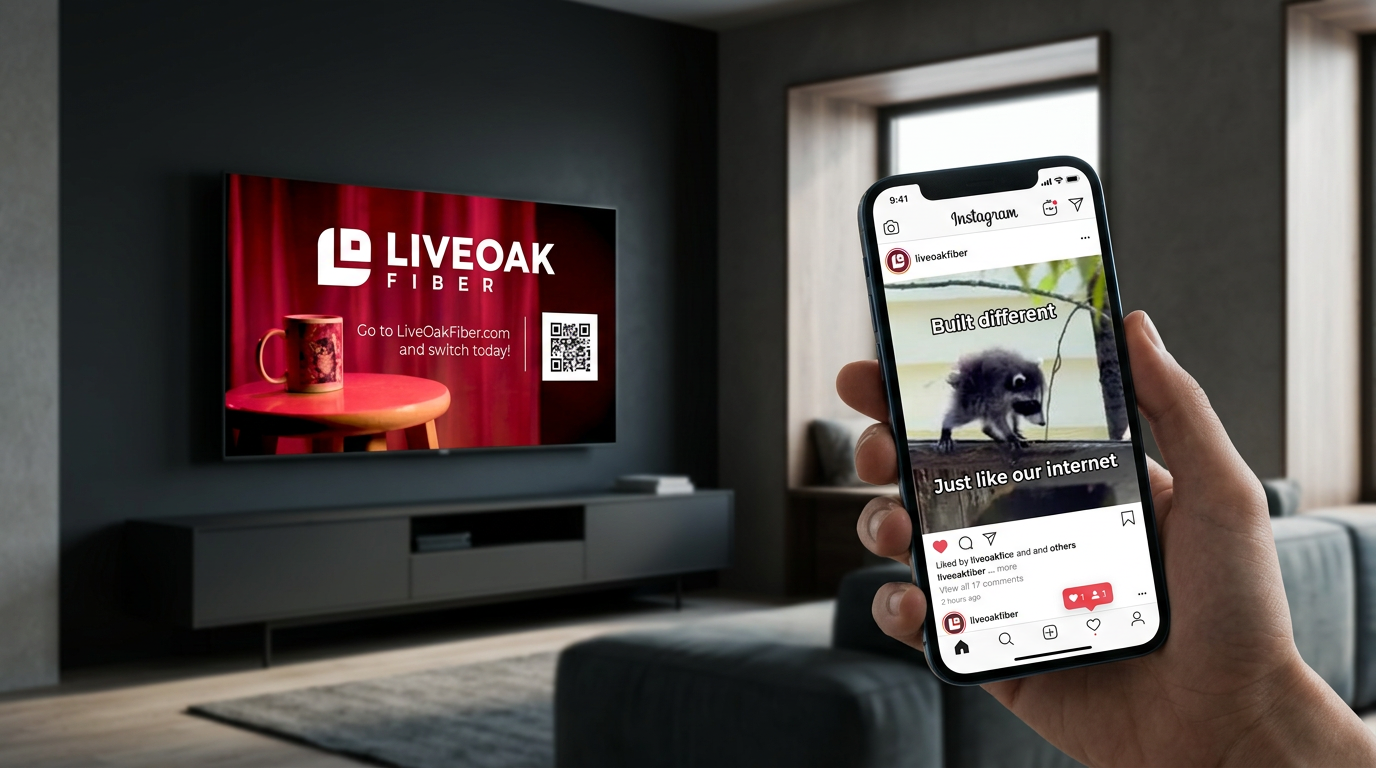 LiveOak Fiber connected TV spot and Instagram post