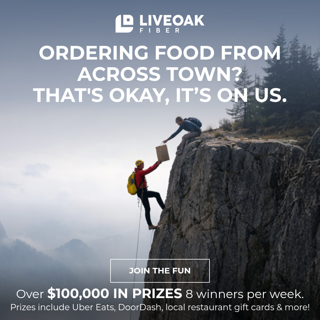 LiveOak Fiber ad: Ordering food from across town? That’s okay, it’s on us