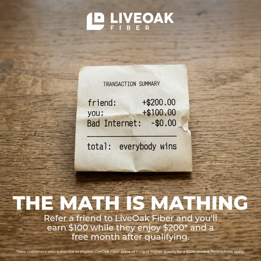 LiveOak Fiber creative: Referral program ad