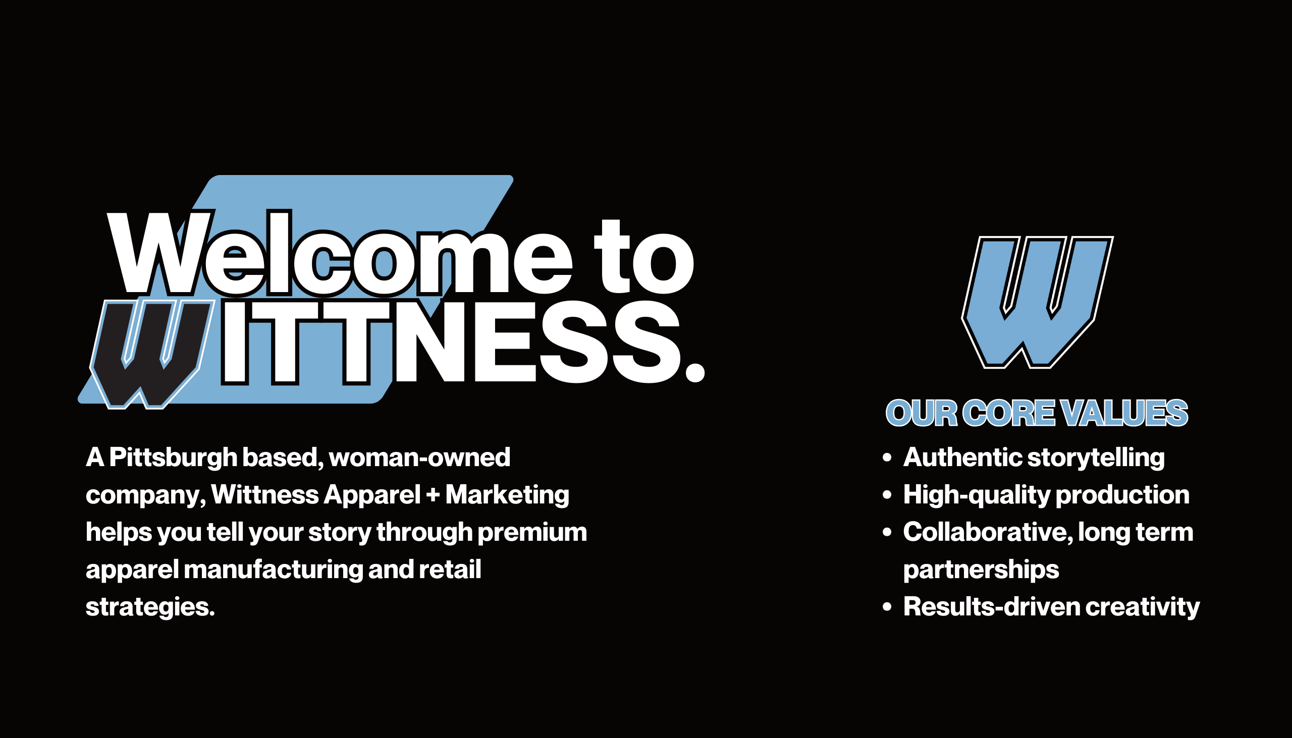Wittness Apparel website: Welcome to Wittness, with co-founders Troy and Terrin Witt and the brand’s core values